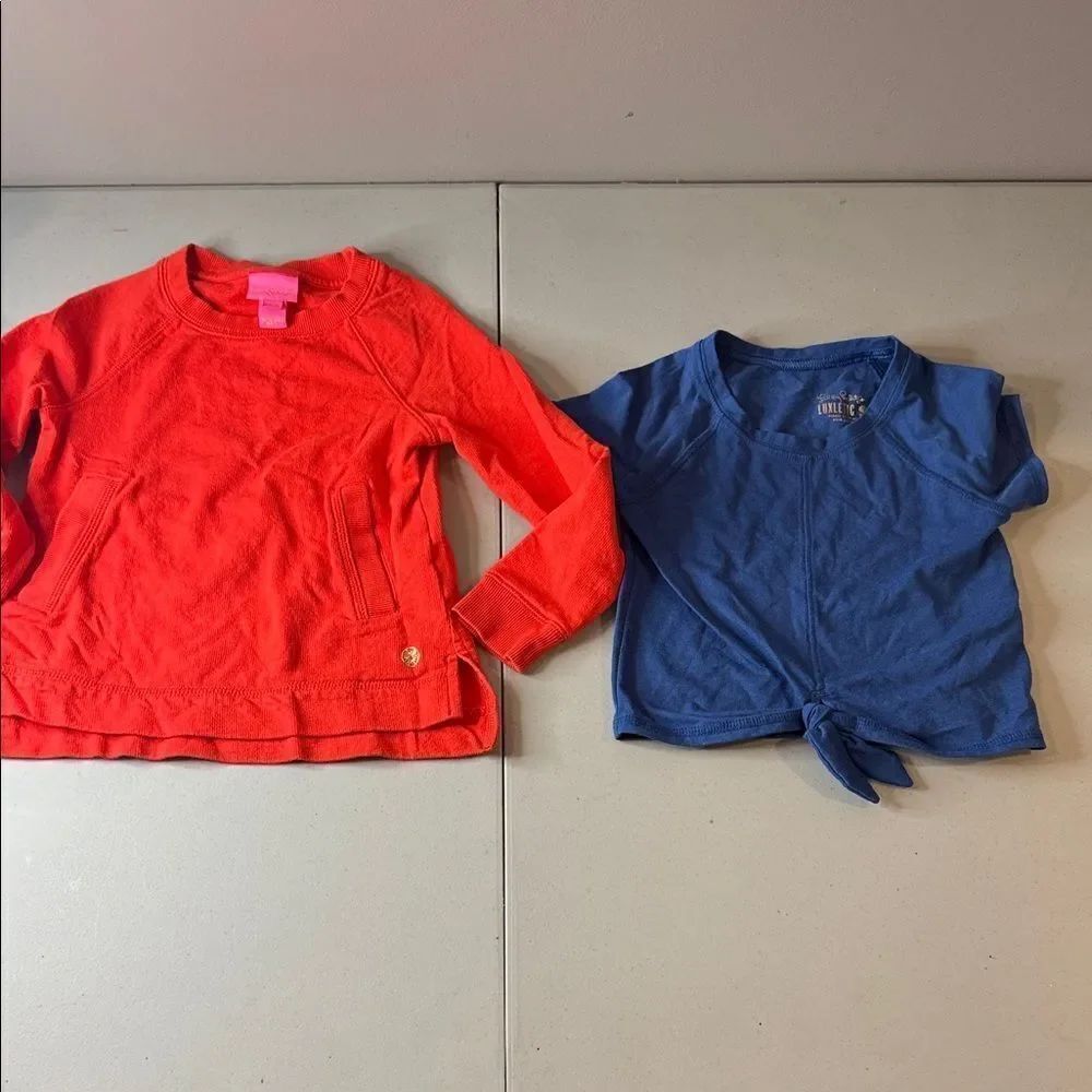 Lilly Pulitzer Girls Red Sweater and Blue Shirts Tshirt S(4-5)